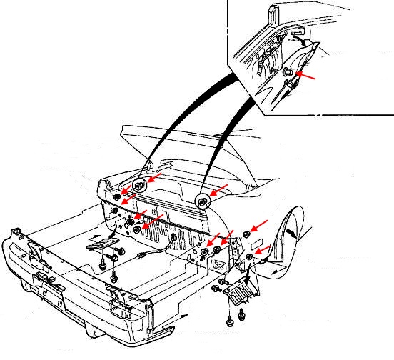 Diagrama de montaje del parachoques trasero del Acura NSX