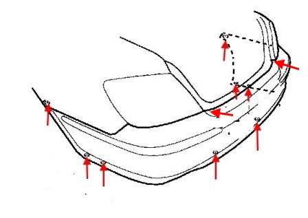 diagrama de montaje del parachoques trasero Acura RL (2005-2012)
