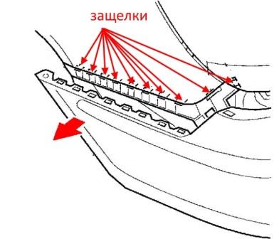 diagrama de montaje del parachoques trasero Acura RL (2005-2012)
