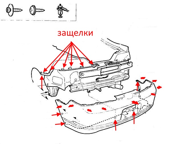 diagrama de montaje del parachoques trasero Acura RSX (Honda Integra) (2002-2006)