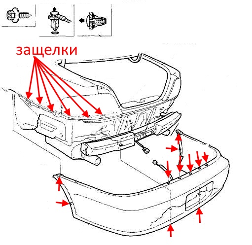 diagrama de montaje del parachoques trasero Acura TL (Honda Inspire) (1998-2003)