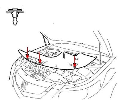 Diagrama de montaje del parachoques delantero del Acura TL (2008-2014)