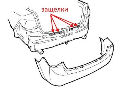 diagrama de montaje del parachoques trasero Acura TSX (2008-2014)