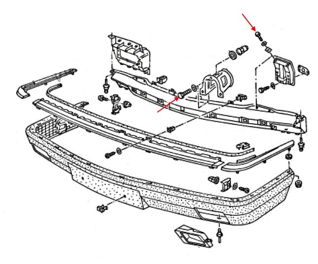 Schéma de montage du pare-chocs avant Audi 100 C3 III (1982-1991)