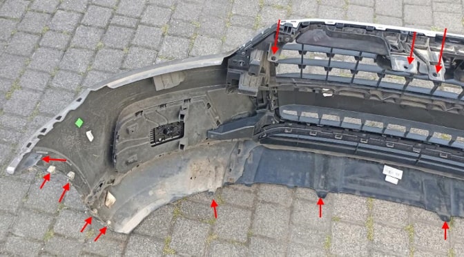 места крепления переднего бампера Audi Q3 I 8U (2011-2018)