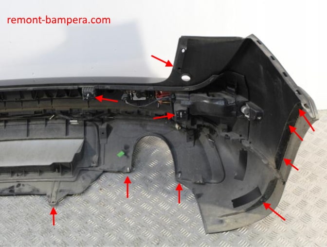 места крепления заднего бампера Audi Q5 I 8R (2008-2017)