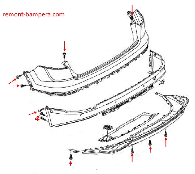 Rear bumper attachment diagram Audi Q8 I (2018+)