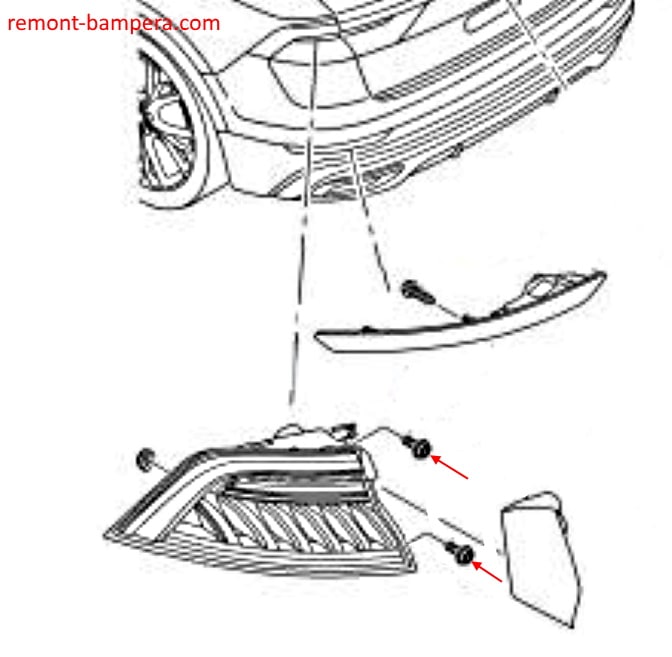 Rear light mounting diagram Audi Q8 I (2018+)