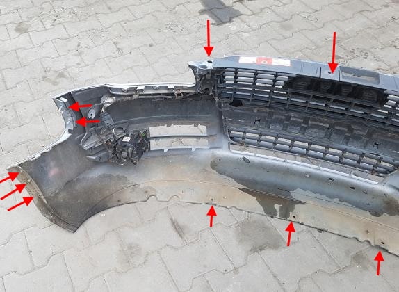 attachment points of the front bumper Audi A4 B7 (2004-2009)