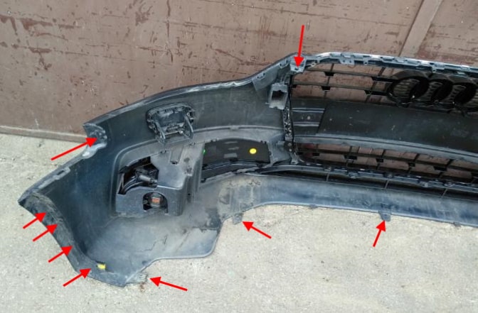 attachment points of the front bumper Audi A4 IV B8 (2008-2016)