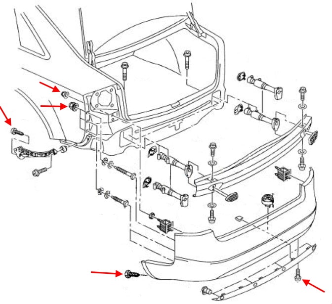 Rear bumper mounting scheme Audi A6 II C5 (1997-2004)