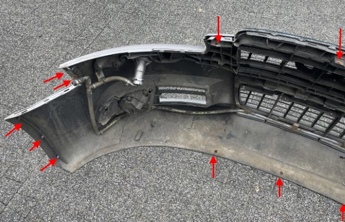 места крепления переднего бампера Audi A6 III C6 (2004-2011)
