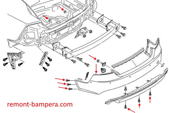 Схема крепления заднего бампера Audi A7 I 4G (2010-2018)