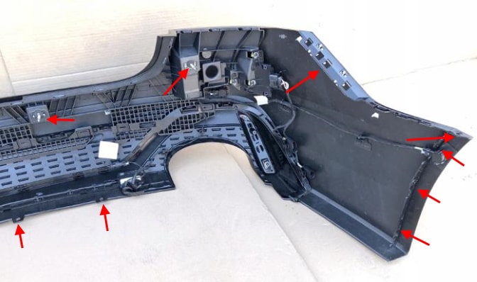 места крепления заднего бампера Audi A7 II 4K (2019+)