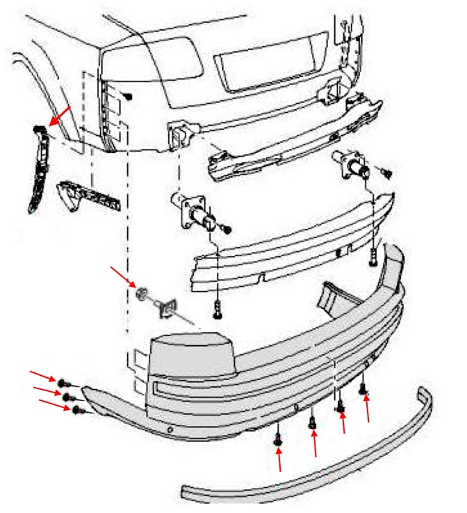 Schéma de montage du pare-chocs arrière Audi A8 II D3 (2003-2009)
