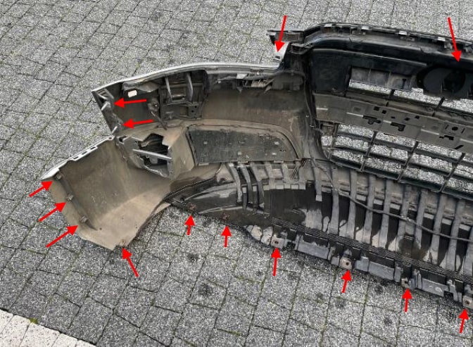 puntos de enganche del parachoques delantero Audi A8 III D4 (2009-2017)