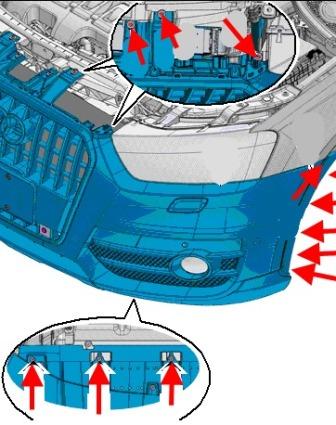 схема крепления переднего бампера Audi Q3 I 8U (2011-2018)