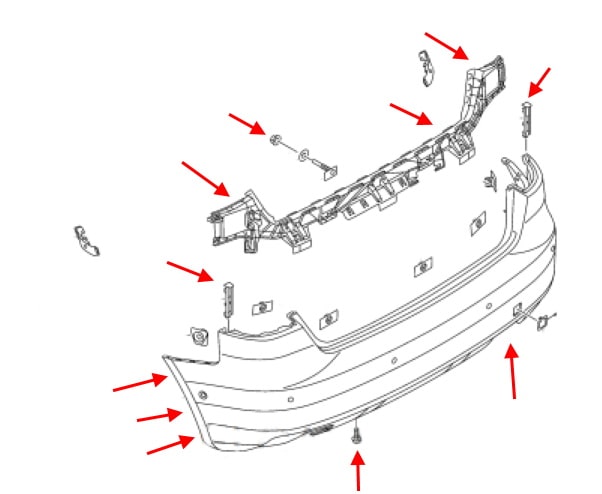 Rear bumper mounting diagram for Audi A3 8V (2012+)