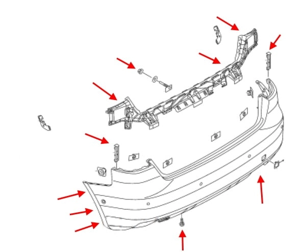 Schéma de montage du pare-chocs arrière pour Audi A3 8V (2012+)