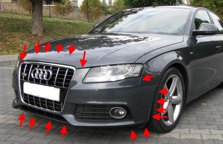 mounting points for the front bumper AUDI A4 B8