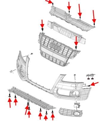 diagrama de montaje del parachoques delantero AUDI A4 B8
