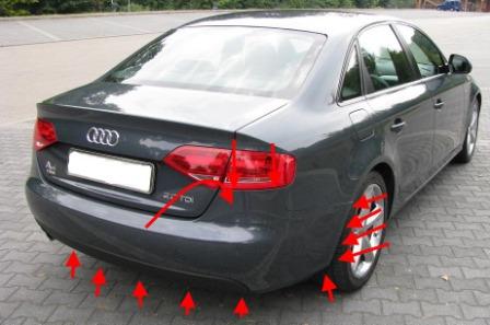 mounting points for the rear bumper AUDI A4 B8