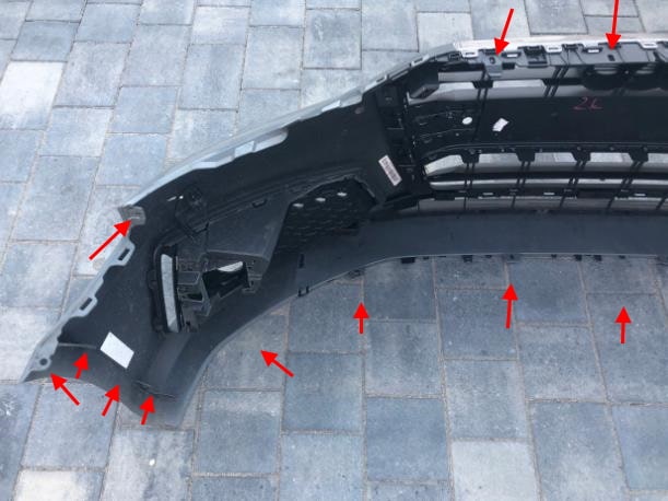 места крепления переднего бампера Audi A4 B9 (2015+)