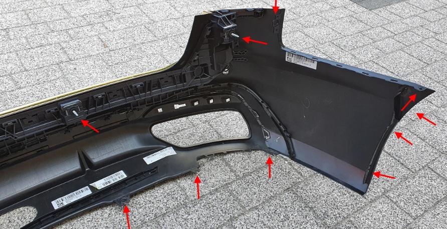 puntos de fijación del parachoques trasero Audi A4 B9 (2015+)