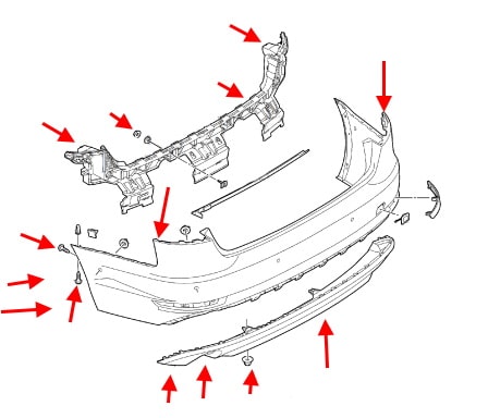 Rear bumper mounting diagram Audi A4 B9 (2015+)