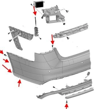 diagrama de montaje del parachoques trasero AUDI A6 C7
