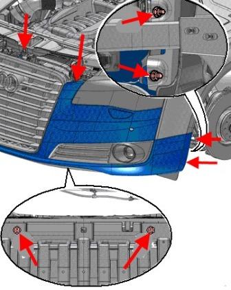 схема крепления переднего бампера Audi A8 III D4 (2009-2017)