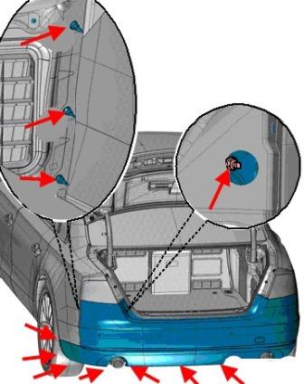 Montageschema der hinteren Stoßstange AUDI A8 D4
