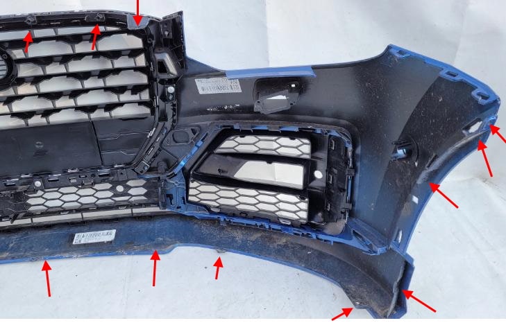 Puntos de fijación del parachoques delantero del Audi Q2