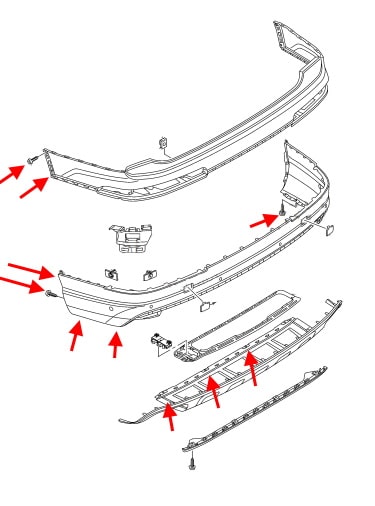 Diagrama de montaje del parachoques trasero para Audi Q7 4M (2015+)