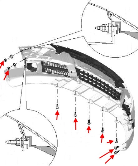 Front bumper mounting diagram for Audi TT 8J (2006-2014)