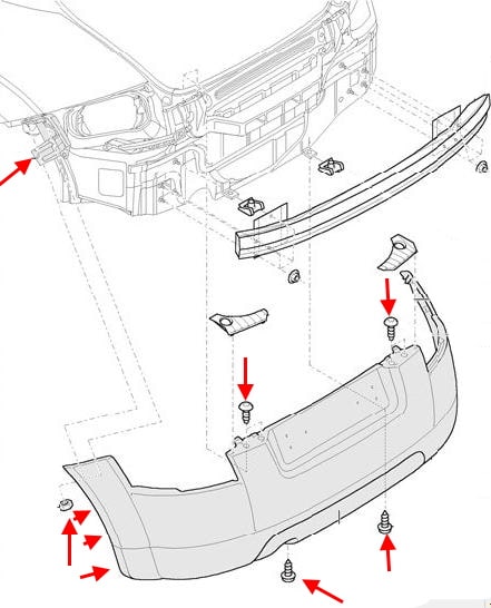 Esquema de montaje del parachoques trasero para Audi TT 8N (1998-2006)
