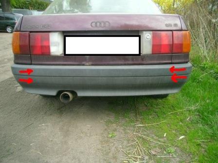 mounting points for the rear bumper AUDI 80 B3
