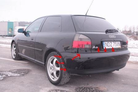mounting points for the rear bumper AUDI A3 I (1996-2003)