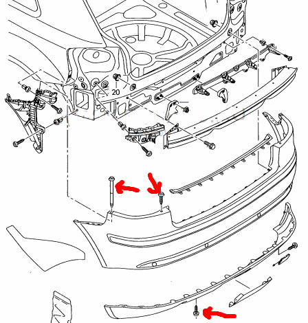 Schéma de montage du pare-chocs arrière AUDI A3 II