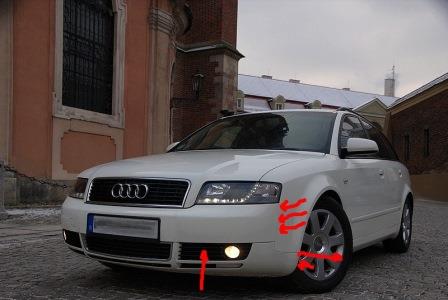 mounting points for the front bumper AUDI A4 B6