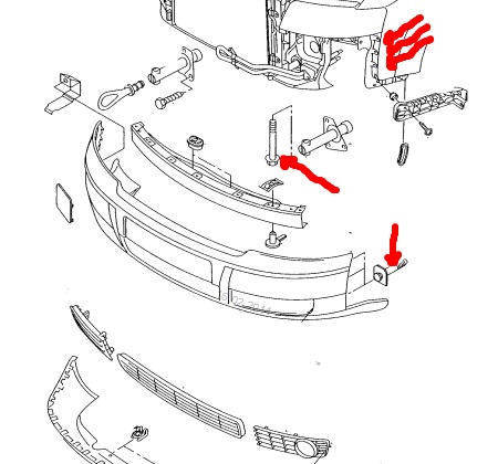 Schéma de montage du pare-chocs avant AUDI A4 B6