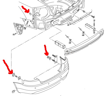 diagrama de montaje del parachoques trasero AUDI A4 B7