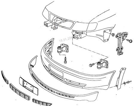 Schéma de montage du pare-chocs avant AUDI A6 C4