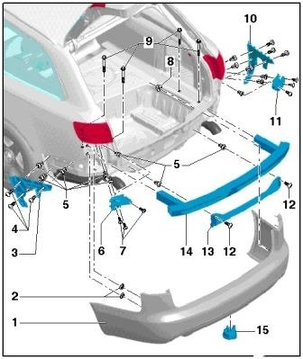 Schéma de montage du pare-chocs arrière AUDI A6 C6