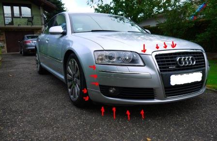 mounting points for the front bumper AUDI A8 D3