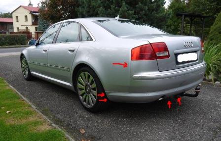 mounting points for the rear bumper AUDI A8 D3