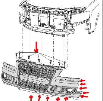 diagrama de montaje del parachoques delantero AUDI A8 D3
