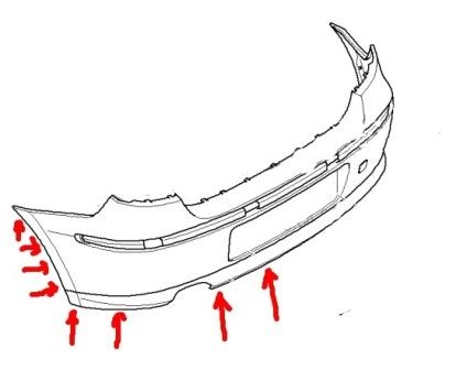 Diagrama de montaje del parachoques trasero BMW serie 1 (E81, E82, E87, E88)
