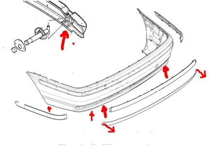 Diagrama de montaje del parachoques trasero BMW Serie 3 E46