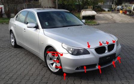 Points de fixation du pare-chocs avant de la BMW Série 5 E60 (E61)